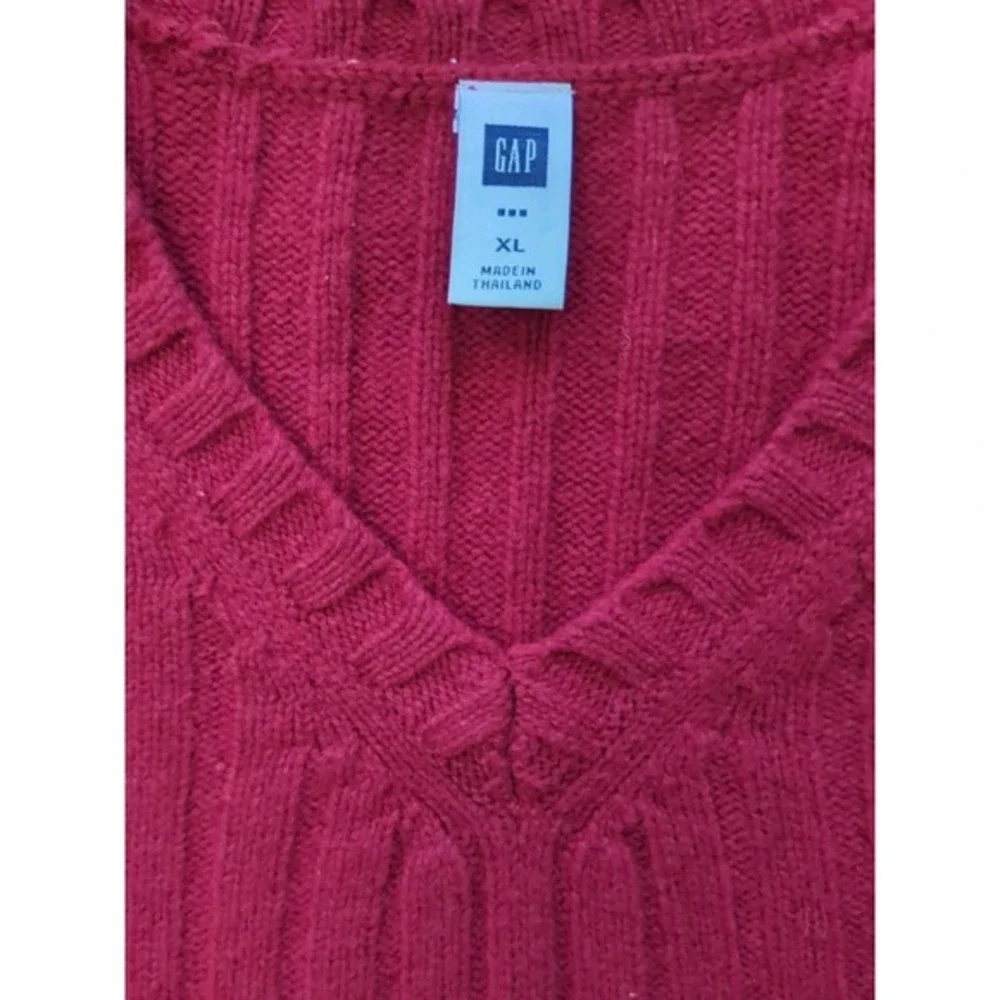 GAP Men's 100% Lambswool Red V Neck Ribbed Knit Sweater Fisherman Cabincore XL‎
